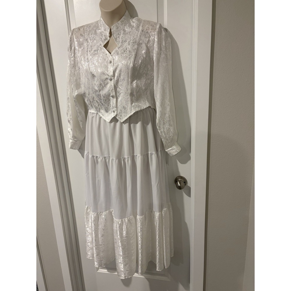 Vtg 1849 Authentic Ranchwear SKIRT SET~L~White Satin Peasant Maxi Western 1970s